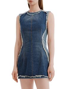 Robe courte en denim 100% coton, unie, décontractée, respirante, lavable, pour l'été - Product Image 1