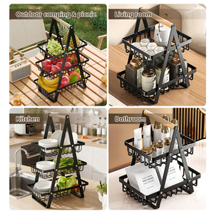 Panier à fruits en métal à plusieurs niveaux pour comptoir de cuisine, antirouille, support de rangement pour fruits et légumes avec panier en fil métallique carré pour pique-nique - Product Image 6