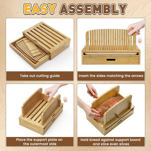 Venta al por mayor de productos de cocina en oferta: Cortador de mantequilla con bandeja recogedora de migas, rebanador de pan de bambú para pan casero - Product Image 3