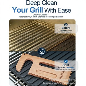 Raspador de barbacoa de madera Tongwen 3 en 1, herramienta de limpieza multifunción para cocinar al aire libre - Product Image 4