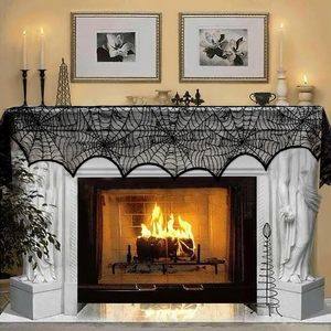 Telaraña chimenea bufanda Halloween chimenea decoración, encaje telaraña chimenea manto bufanda, decoración encaje negro telaraña - Product Image 1