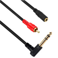 Câble adaptateur RCA mâle coudé à 90 degrés 6,35 mm mono vers double canal 3,5 mm pour microphone, mixeur, amplificateur