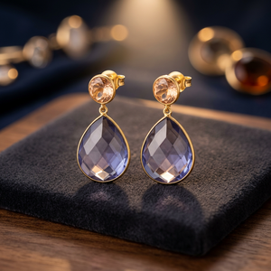 Nouveauté : Boucles d'oreilles pendantes tendance pour homme en argent sterling 925 plaqué or avec pierres précieuses Iolite Hydro et Champagne Hydro - Product Image 2
