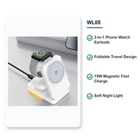 Station de charge sans fil magnétique pliable 3 en 1 pour téléphone, montre et écouteurs 15W avec veilleuse