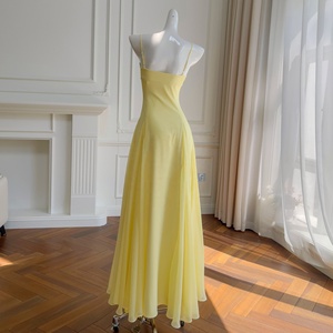 OUDINA Nuovi Arrivi Chic, Elegante Abito Lungo Senza Maniche in <span class=keywords><strong>Chiffon</strong></span> <span class=keywords><strong>Giallo</strong></span>, Vestito Casual da Donna - Product Image 2
