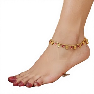 Handcrafted Antique Gold Payal - Traditional Indian Anklet Jewelry with Pearls, Vintage <b>Wedding</b> Festive <b>Accessory</b> - Product Image 1