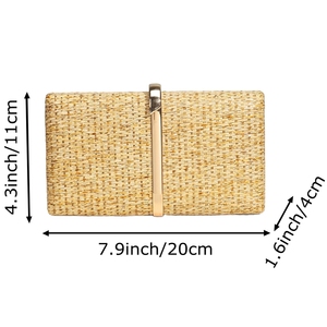 Women Stylish Straw Woven <b>Clutch</b> Purse Square Evening <b>Bag</b> Removable Metal Chain Evening <b>Bag</b> for Daily Life Beach <b>Wedding</b> Party - Product Image 3