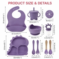 Lot de 10 pièces d'accessoires d'alimentation pour bébé en silicone de qualité alimentaire sans BPA, comprenant assiette à ventouse dinosaure, bol, bavoir, tasse d'apprentissage, cuillère à fruits, pour 0-12 mois