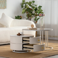 Table basse ronde moderne en bois blanc et verre, fabriquée en Chine, pour salon, table à thé