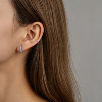 Boucles d'oreilles huggie en argent sterling S925 en forme de flèche |   Pierres facettées blanches plaquées platine |   Boucles d'oreilles délicates pour femmes