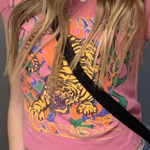 FOXA Women's Crop <b>Top</b> <b>Tiger</b> <b>Print</b> Pink Short Sleeve Crew Neck Y2K Aesthetic T Shirt 100% Cotton - Product Image 6