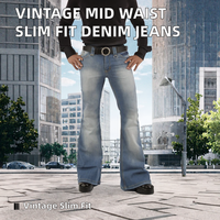 Jean en denim délavé bleu clair dégradé style vintage avec effet moustaches, personnalisable en gros, pour homme, idéal pour toutes les occasions, marque privée