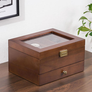 Caja <span class=keywords><strong>de</strong></span> Madera Vintage para Relojes al por Mayor, Organizador <span class=keywords><strong>de</strong></span> Relojes para Hombre con 12 Ranuras, Estuche <span class=keywords><strong>de</strong></span> Exhibición <span class=keywords><strong>de</strong></span> Madera <span class=keywords><strong>de</strong></span> 2 Niveles con Tapa <span class=keywords><strong>de</strong></span> Cristal y Cajón para Joyas - Product Image 3