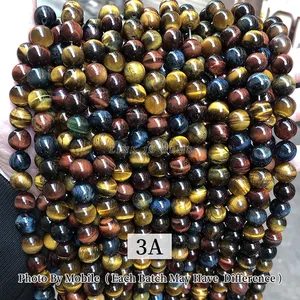 Stone Beads Designer JD Wholesale 4mm 6mm 8mm 10mm 12mm 14mm Pick Size Natural Stone Tricolor Tiger Eye Agate Round Loose Beads For Jewelry Making