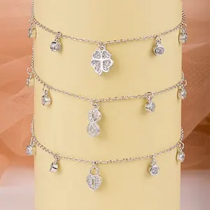 wholesale fashion 925 sterling silver fine jewelry leg chain crystal butterfly anklets for women