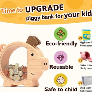 Hucha de madera para niños, caja de dinero transparente de acrílico, decoración de escritorio, regalo - Product Image 4