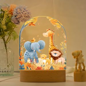 ילד מתנה עולם חיות פופולרי בסגנון אוסטרליה הוביל אור הלילה אור, בסיס עץ עם מנורת שולחן אקריליק תפאורה לבית - Product Image 1