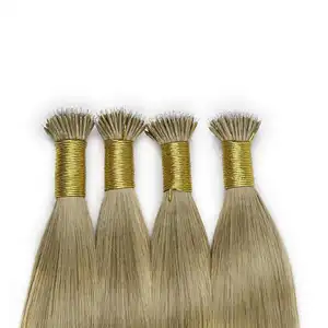 Fabrika kıvırcık saç bordo sarışın renk Nano boncuk Metal ipuçları mikro halka çift çizilmiş 100% insan saçı postiş