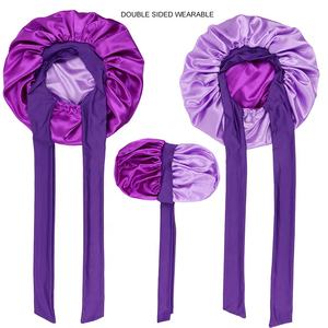 <span class=keywords><strong>Bonnet</strong></span> en satin WD-A1268 pour dormir, double couche, doublé de satin, avec bande à nouer, bonnets pour femmes - Product Image 3