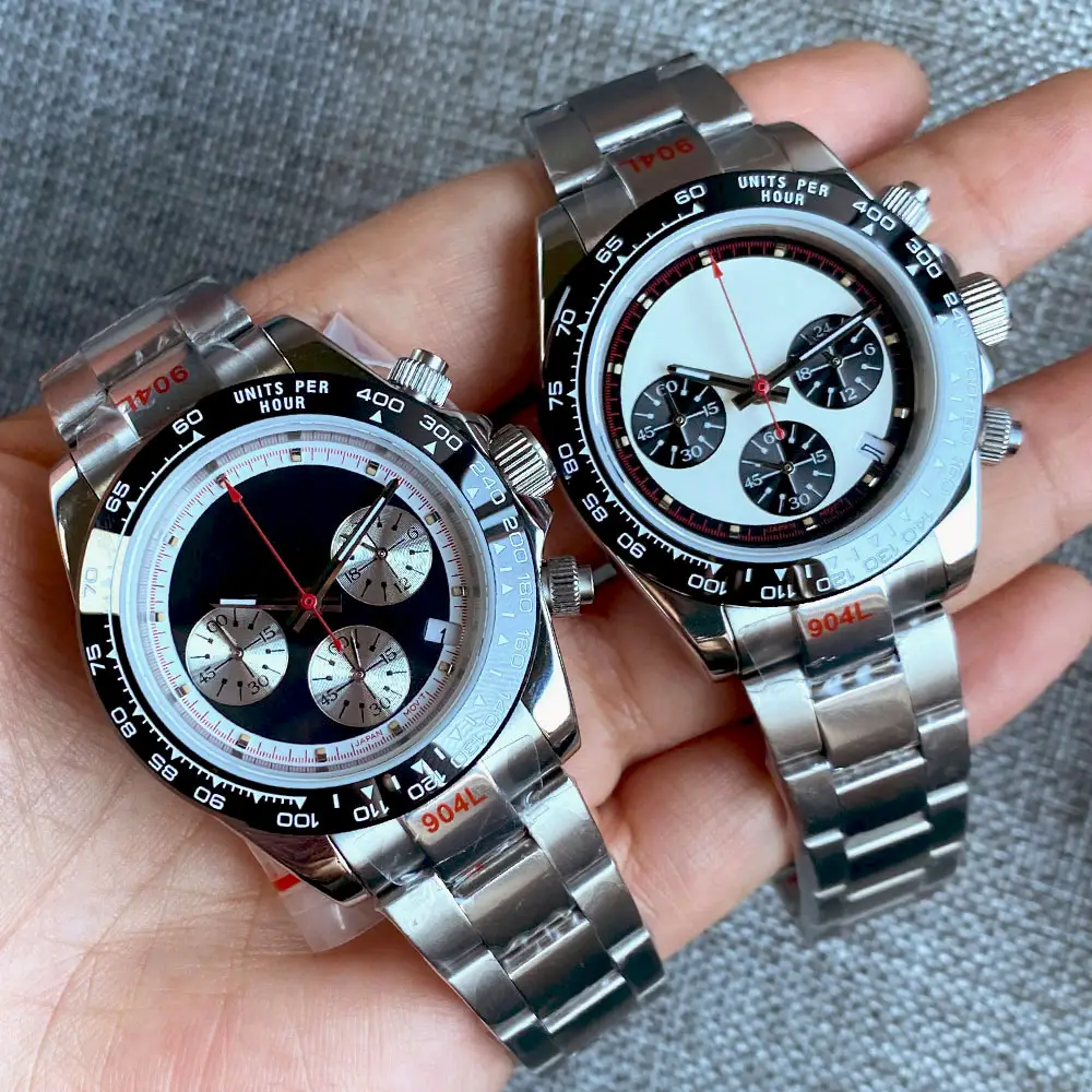 Chronograaf Snelheid Quartz Horloge Voor Mannen Vk63 Beweging Saffier Crystal Rode Hand 904l Stalen Armband Drie-Oog Wijzerplaat Custom Logo