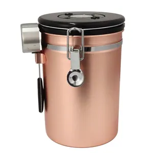 Food Grade Stainless Steel 1,8 L Biji Kopi Kedap Udara Jar Dapur Penyimpanan Makanan Kontainer Bulat dengan Sendok untuk Penggunaan Kedai Kopi