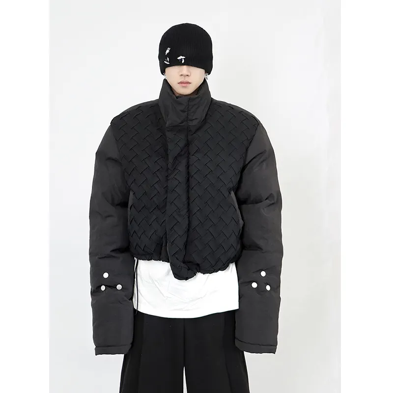 Роскошная утепленная куртка-пуховик с индивидуальным логотипом креативного дизайна для мужчин, ветрозащитное теплое зимнее Укороченное пальто с хлопковой подкладкой и воротником-стойкой