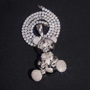 Collar de Joyería Hip Hop con Diseño 3D, Estilo Iced Out VVS, Plata 925, Parte Trasera Sólida, Colgante de Oso para Hombre - Product Image 2