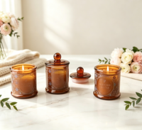 Bougies parfumées artisanales en cire de soja naturelle dans un bocal en verre ambré à motifs vintage, décoration de maison pour les fêtes et Pâques, boîtes cadeaux