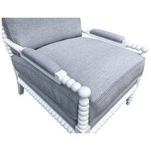 French Style Antique White Birch Wood Accent Bobbin <strong>Chair</strong> With Linen Upholstered Lounge Armchair - Product Image 3