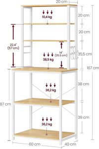 Mostrador para cafetería, estante de almacenamiento para cocina con función de almacenamiento, con 6 ganchos, estante para horno microondas, estilo moderno, color roble - Product Image 6