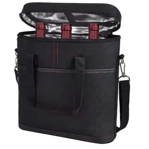 Portable Leakproof Insulated Wine Tote Bag 3 Bottle Travel Wine Carrier Cooler Bag with Adjustable Shoulder Strap
