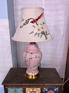 <strong>Tall</strong> Vintage pink Ceramic Ginger Jar Table <strong>Lamp</strong> Embroidery Flower <strong>Lamp</strong> <strong>Shade</strong> - Product Image 6