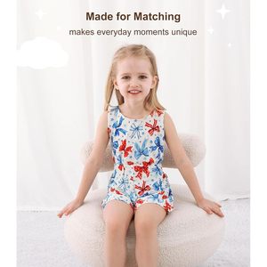 Lindo mono sin mangas para mujer, estampado de lazo rojo y azul, transpirable, de viscosa de bambú, conjunto de una pieza para uso diario. - Product Image 4