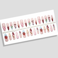 30 faux ongles à presser, forme amande et stiletto, motif floral 3D, bande argentée et cœur, avec lime à ongles, vente en gros et dropshipping