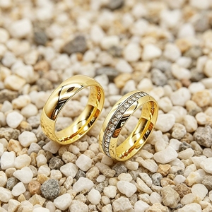 1 Pasang Cincin Pasangan Emas Minimalis dengan Zircon Eternity & Cincin Polos Poles Halus, Cincin Janji Pernikahan untuk Kekasih - Product Image 4