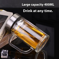 Bouteille en verre à double paroi à haute teneur en borosilicate personnalisée eau potable directe bouteille d'eau en verre publicitaire imprimée avec poignée