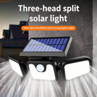 Lampe murale solaire à détecteur de mouvement à 3 têtes, 74 LED, IP54, étanche, 270° °   Projecteur de sécurité extérieur grand angle