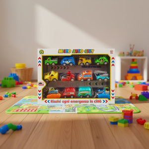 <b>Micro</b> Auto City Metal Diecast Toy Cars Set 12 Pieces 1:64 <b>Scale</b> Pull-Back Action 28x20x5 Cm for Kids Age 3+ - Product Image 3