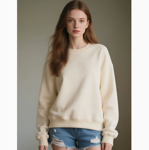 Sudadera de cuello redondo de algodón puro de manga corta para mujer, estilo europeo y americano, 350 gramos, diseño simple, adelgazante, para otoño. - Product Image 1