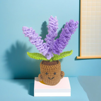 Tanaman Lavender Rajutan Energi Positif dalam Pot, Bunga Buatan Tenun Tangan, Ornamen Meja, Boneka Lucu