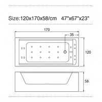 Baignoire hydromassante en acrylique extra large de 1700 mm avec panneaux transparents et système de massage sous-marin pour un bain à bulles confortable