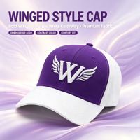 Topi Baseball Unisex Kontras Ungu Putih Bordir 3D Terstruktur Huruf W & Pola Peri Hip Hop untuk Olahraga Harian