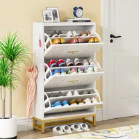 Lemari Sepatu Tradisional 3 Laci Lipat Rak Sepatu Kayu Buatan Rak Penyimpanan Sepatu Kaki Logam Organizer Penyimpanan Sepatu