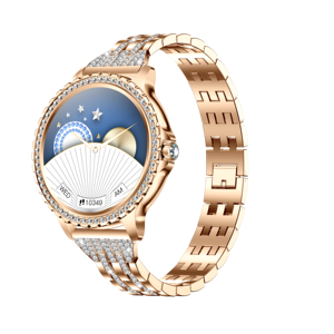 Đồng hồ tròn thông minh sang trọng với lớp phủ bột vàng và viền kim cương màu hồng - Product Image 2