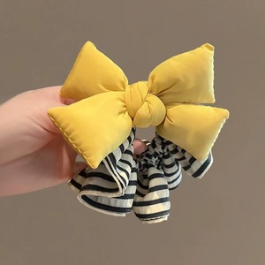 Korean Cotton <b>Bow</b> Sweet Black and White Striped Women's Scrunchie Fabric Hair Accessories - Product Image 2