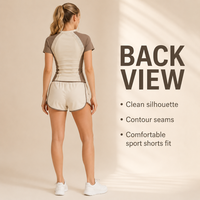 Ensemble deux pièces décontracté personnalisé pour femme, beige et marron, avec blocs de couleur, demi-zip, empiècements en maille, séchage rapide, respirant, tenue de sport athlétique, tennis