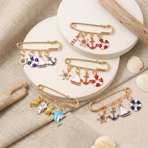 Spilla Decorativa in Metallo con Smalto a Goccia, a Forma di Spilla di Sicurezza Nautica e Ciondoli a Tema <span class=keywords><strong>Marino</strong></span> (Vela), per Abbigliamento Femminile Anti-Esposizione, Vendita all'Ingrosso - Product Image 2