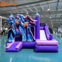 Ceyu K-Pop Stage Combo Toboggan Gonflable avec Tunnel en Maille Imprimé Figurines de Stars et Colonne Palmier pour Location de Fêtes d'Enfants
