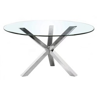 Modern yuvarlak cam masa krom Metal çerçeve restoran oturma yemek odası masaları