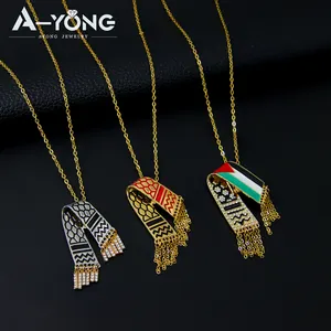 Venta al por mayor de moda Palestina mapa 18K chapado en oro circón dijes collares para hombres y mujeres